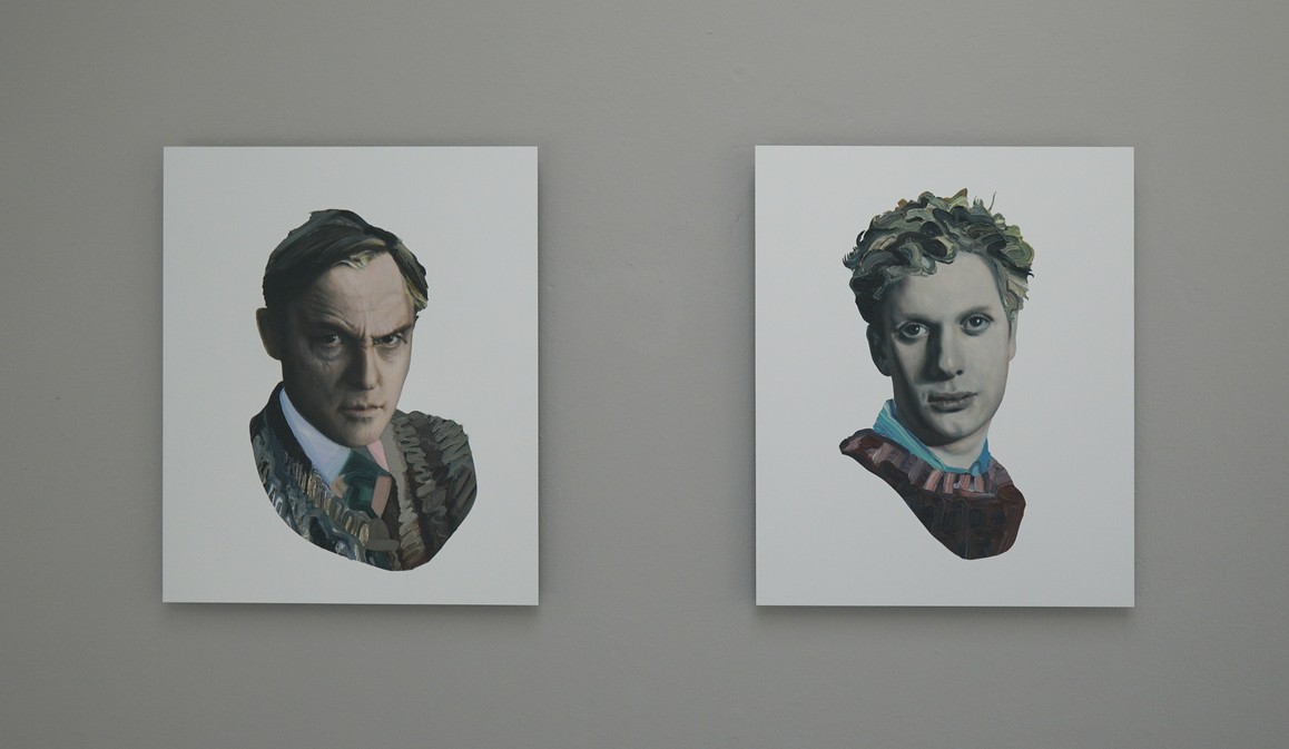 Elisabeth Bereznicki / Stanisław Ignacy Witkiewicz, 2012, Öl auf Aludibond, 60 × 50 cm / Dylan Thomas, 2013, Öl auf Aludibond, 60 × 50 cm