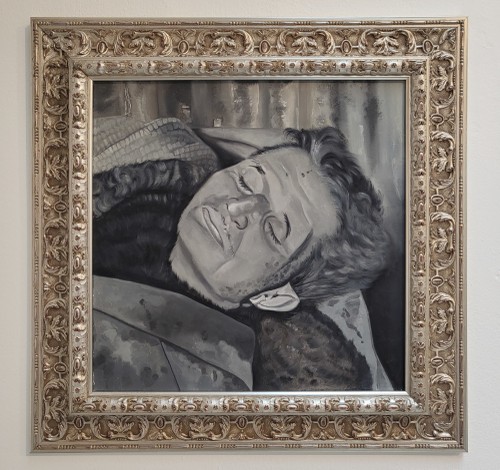 o. T. (Nicolae Ceaușescu), 40 x 40 c m , Öl/Leinwand, 2005 – 2025, gerahmt
