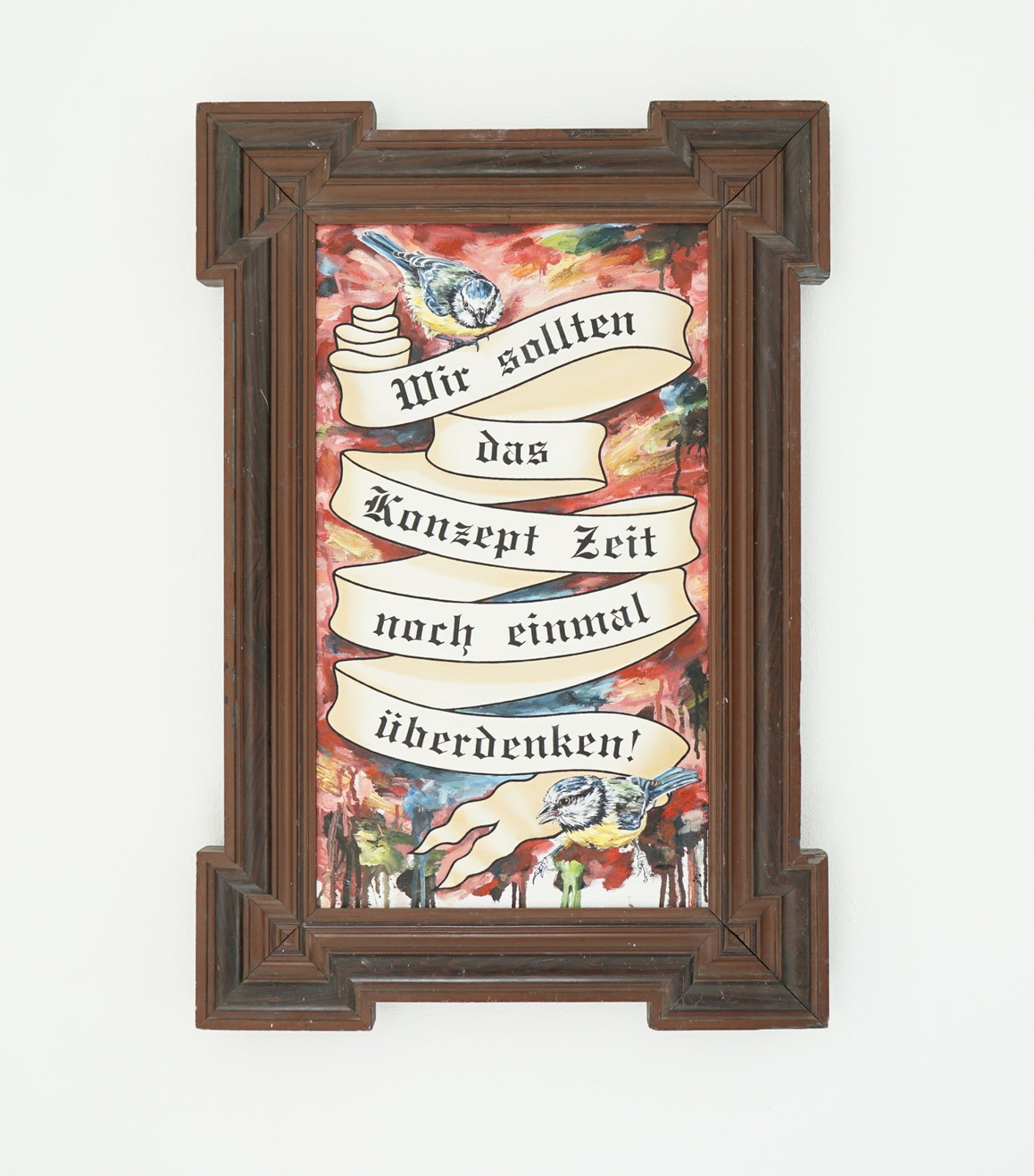 »Wir sollten das Konzept Zeit noch einmal überdenken!« 2019, Öl auf Leinwand, Gründerzeit Rahmen, 82 x 56 cm