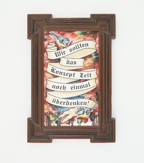 »Wir sollten das Konzept Zeit noch einmal überdenken!« 2019, Öl auf Leinwand, Gründerzeit Rahmen, 82 x 56 cm