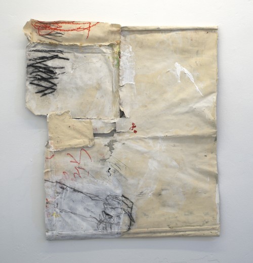 »Painting deconstructed« 2017, recycelte Leinwand, Kohle, Tinte, Acryl, 110 x 97 cm