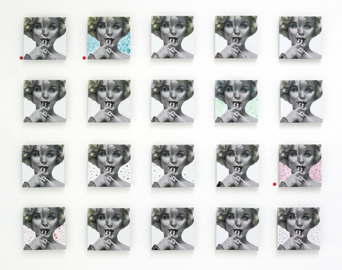 »Marilyn 55« 55 Direktdrucke auf Alu-Dibond, Acryl, 2017, 10 x 10 cm